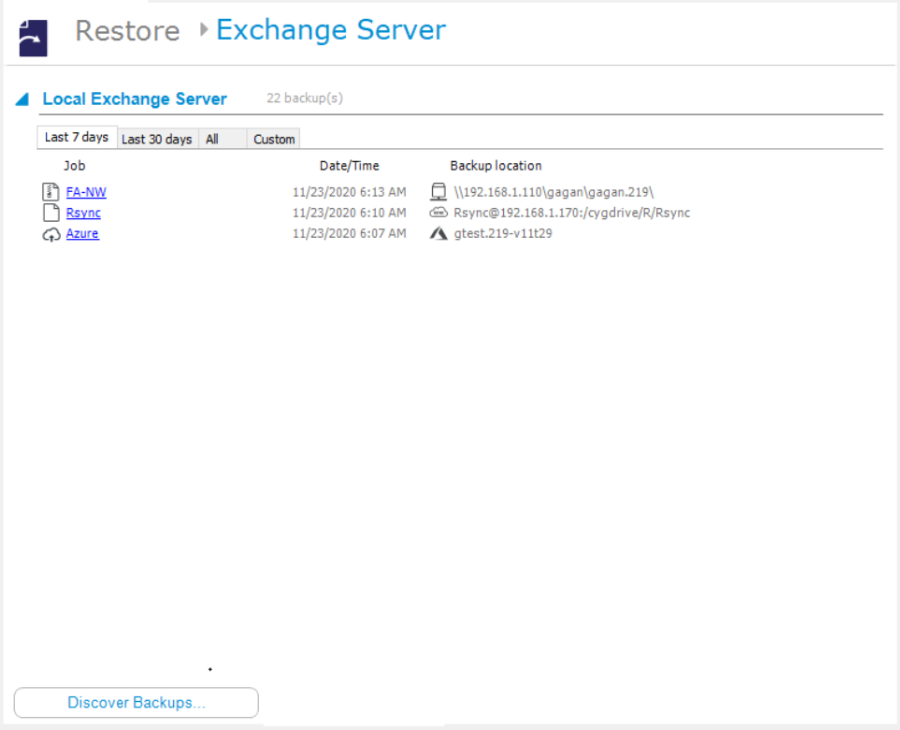 Exchange Backup selection Exchange Backup selection